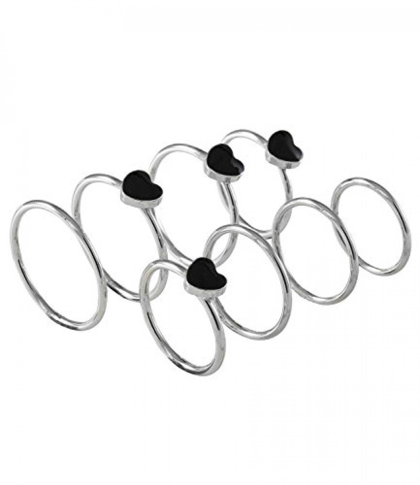 SIX "Cecilia" 8er Set silberne Ringe, Minirings mit schwarzem Herz (383-351) 
